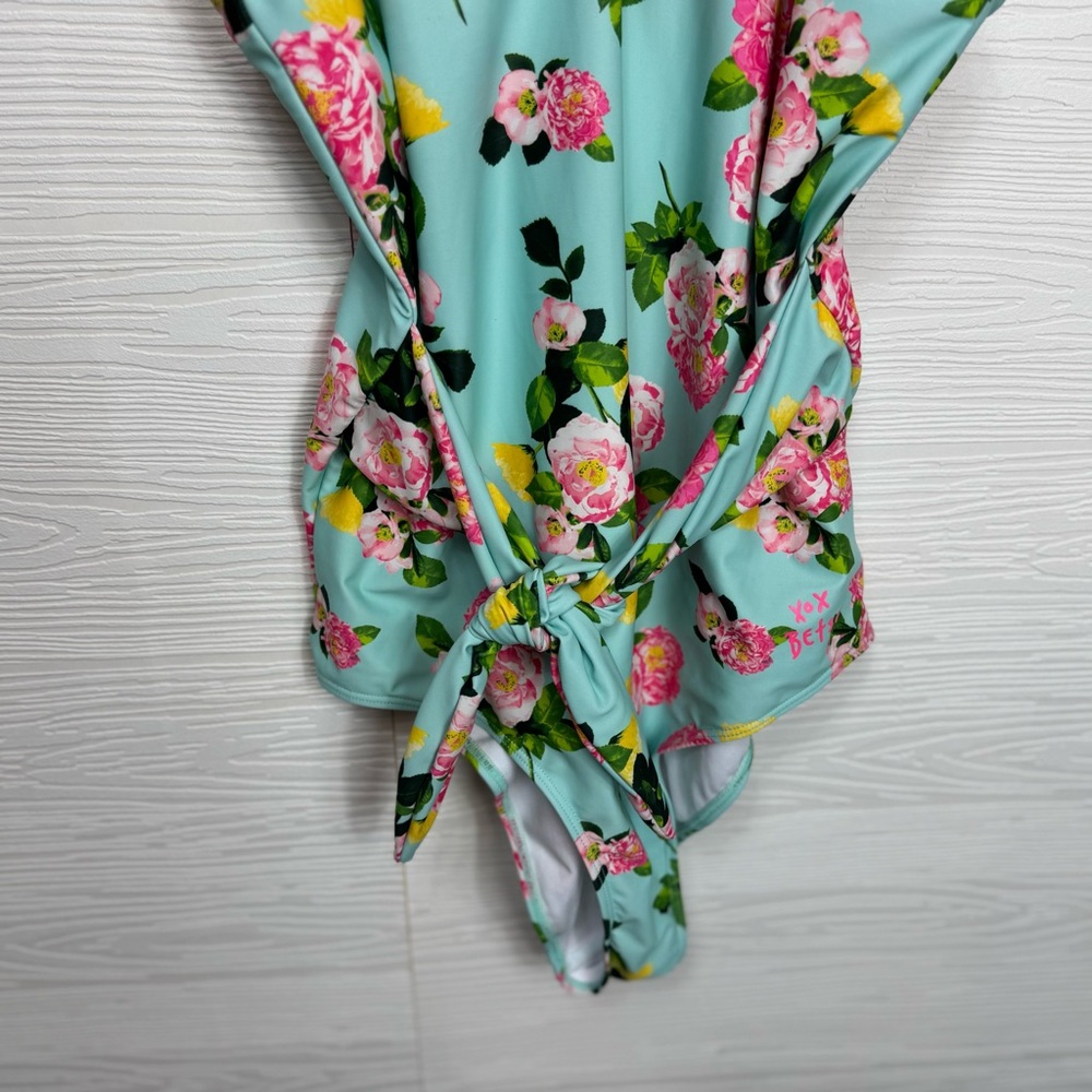 Betsey Johnson Vibrant Pink and Blue Floral Pom Pom Swimsuit XL - Picture 3 of 9